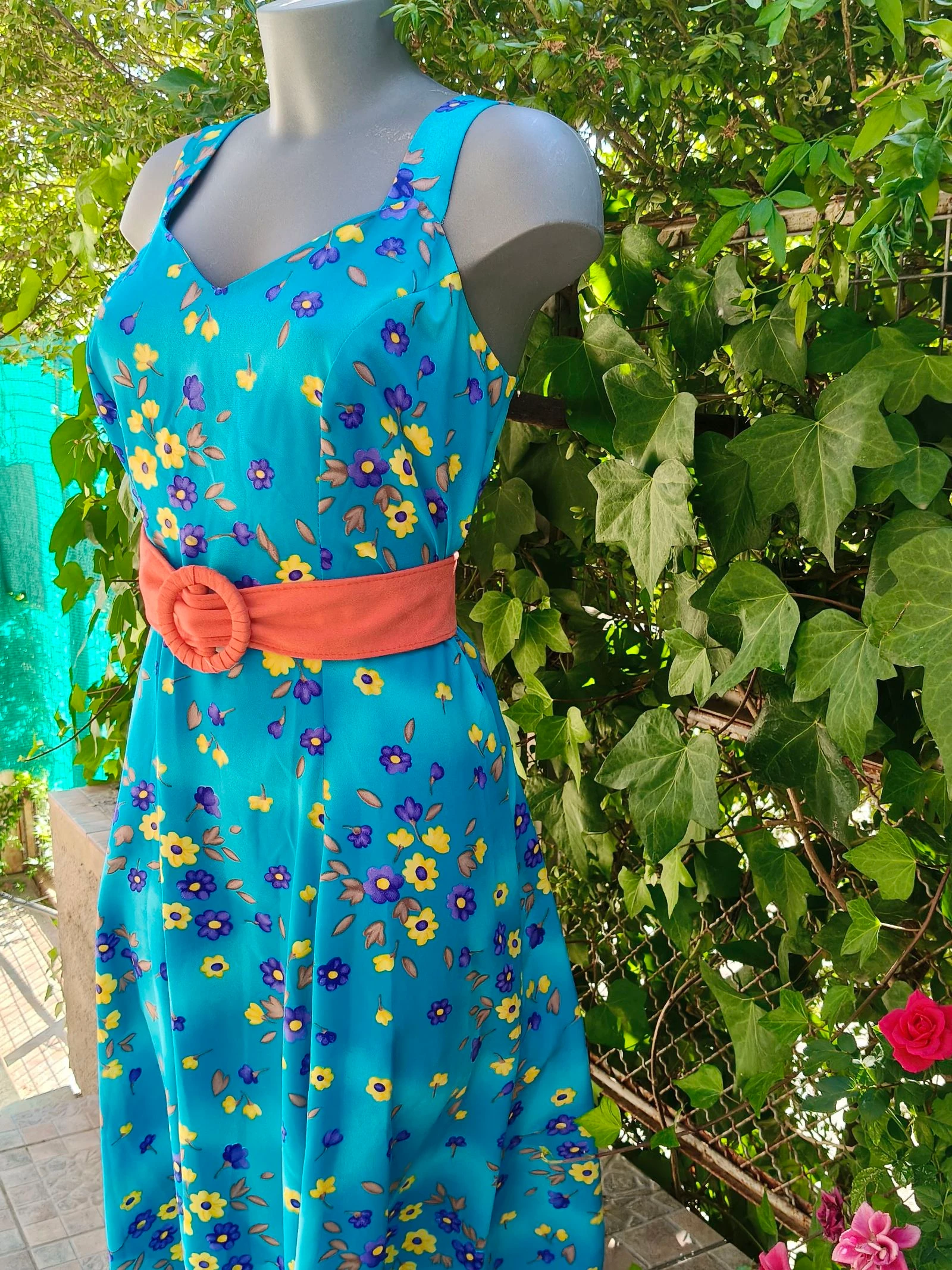 Robe fleurie vintage bleue – photo 6